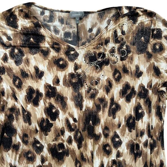 Bling Animal Print Oversized Casual Comfy Plus Size Asymmetrical Basic Top 3X - Picture 2 of 9